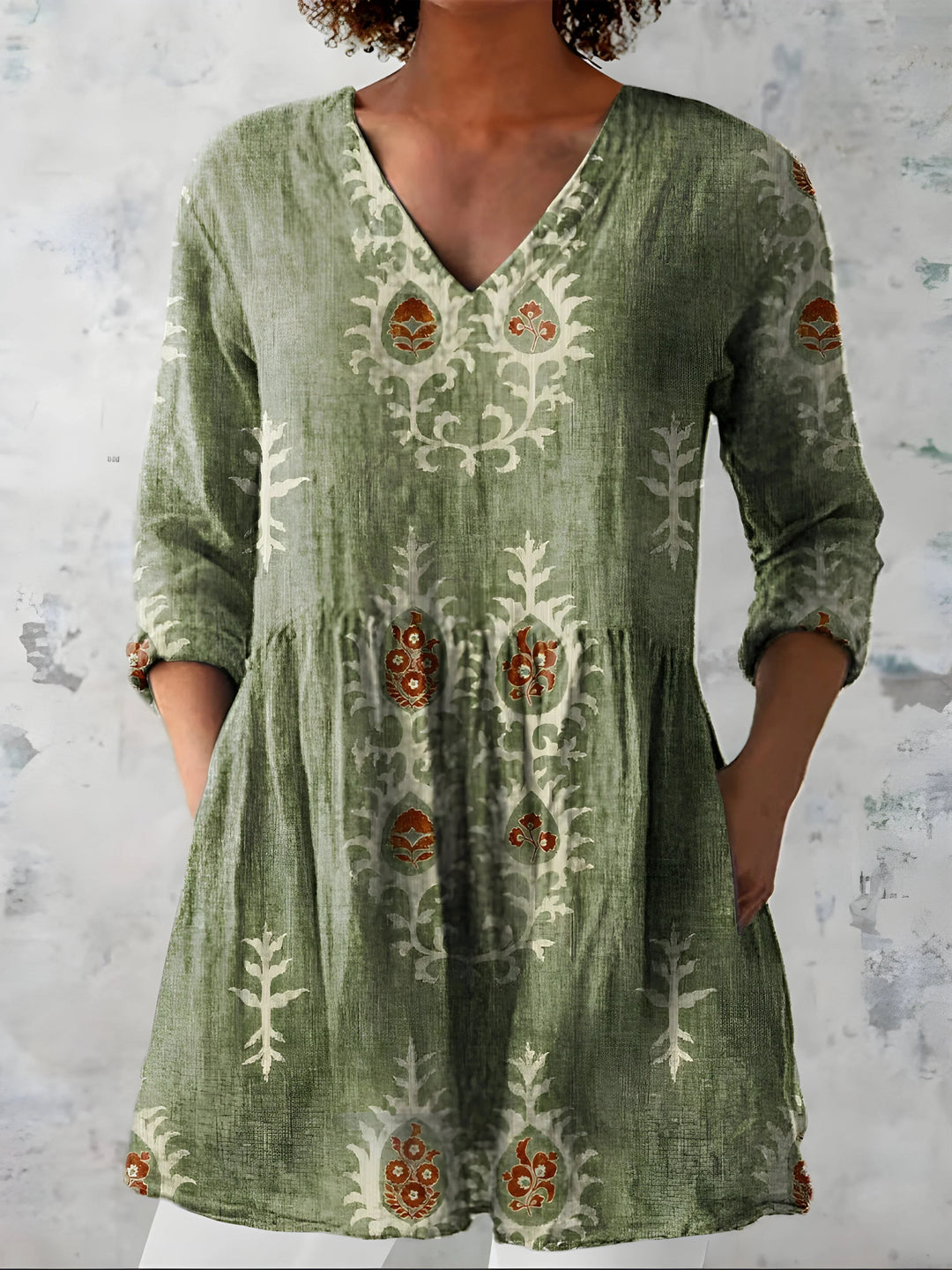 April | Long Blouse with V-Neck