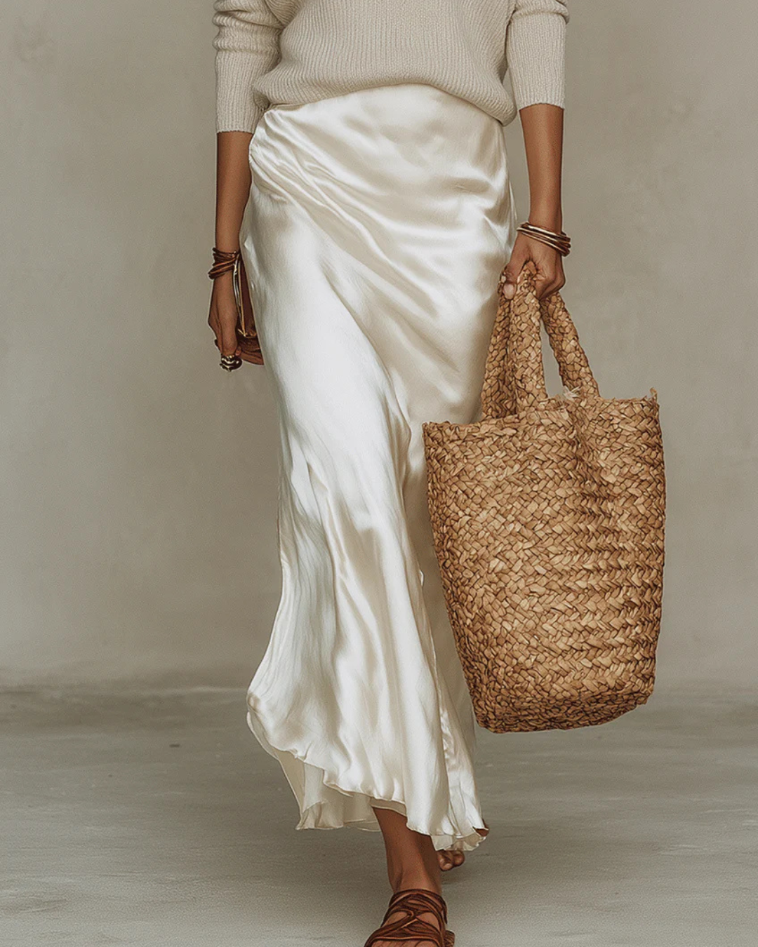 Margaux - Satin Midi Dress with Knit Sweater