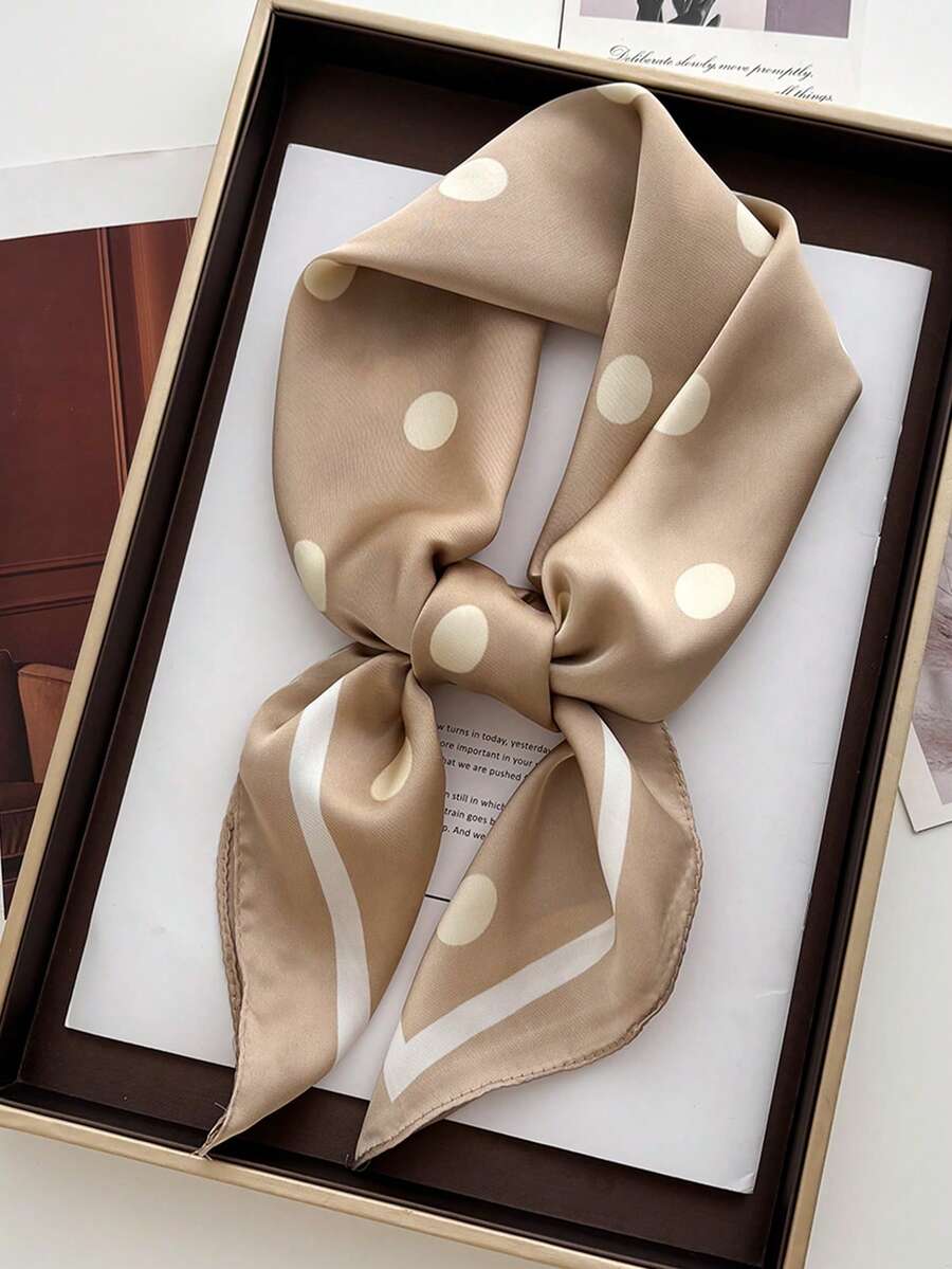 Kiki | Khaki Dot Satin Scarf