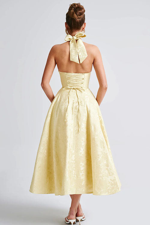Genevieve™ | V-Neck Halterneck Sleeveless Jacquard Maxi Dress