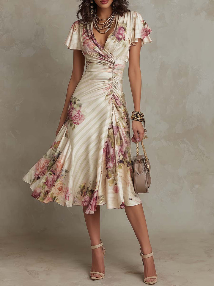ANANDA| ELEGANT RETRO FLORAL MIDI DRESS