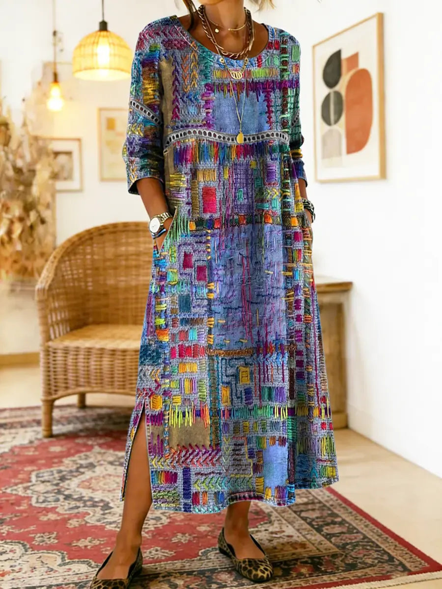 Manuela | Dress with Ethnic Patchwork. – Olive & Grace