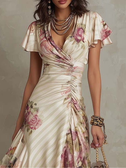 ANANDA| ELEGANT RETRO FLORAL MIDI DRESS