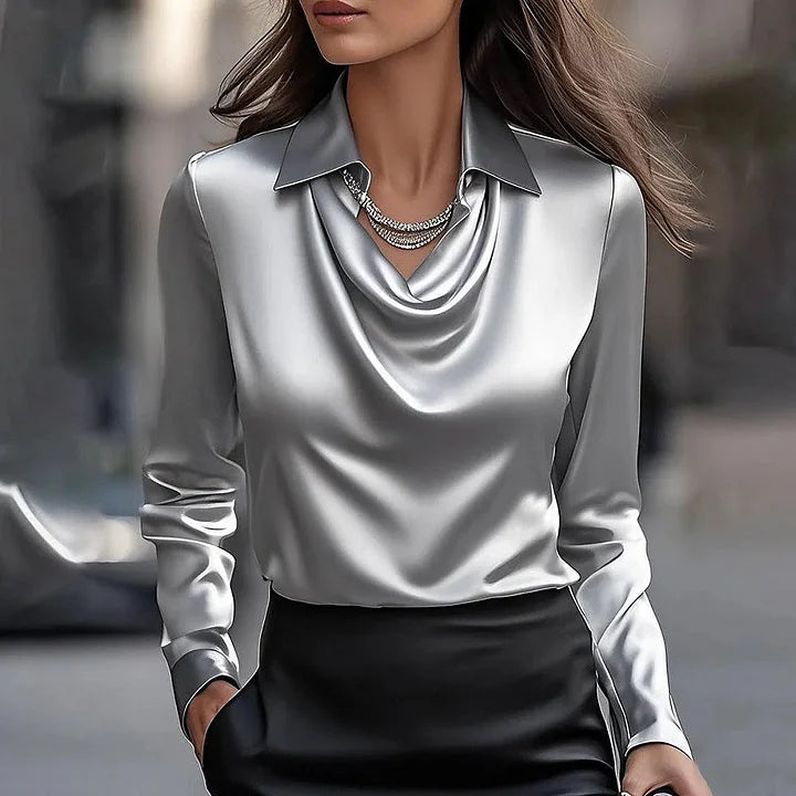 Shannon™ | Elegant Shiny Blouse with V-Neck
