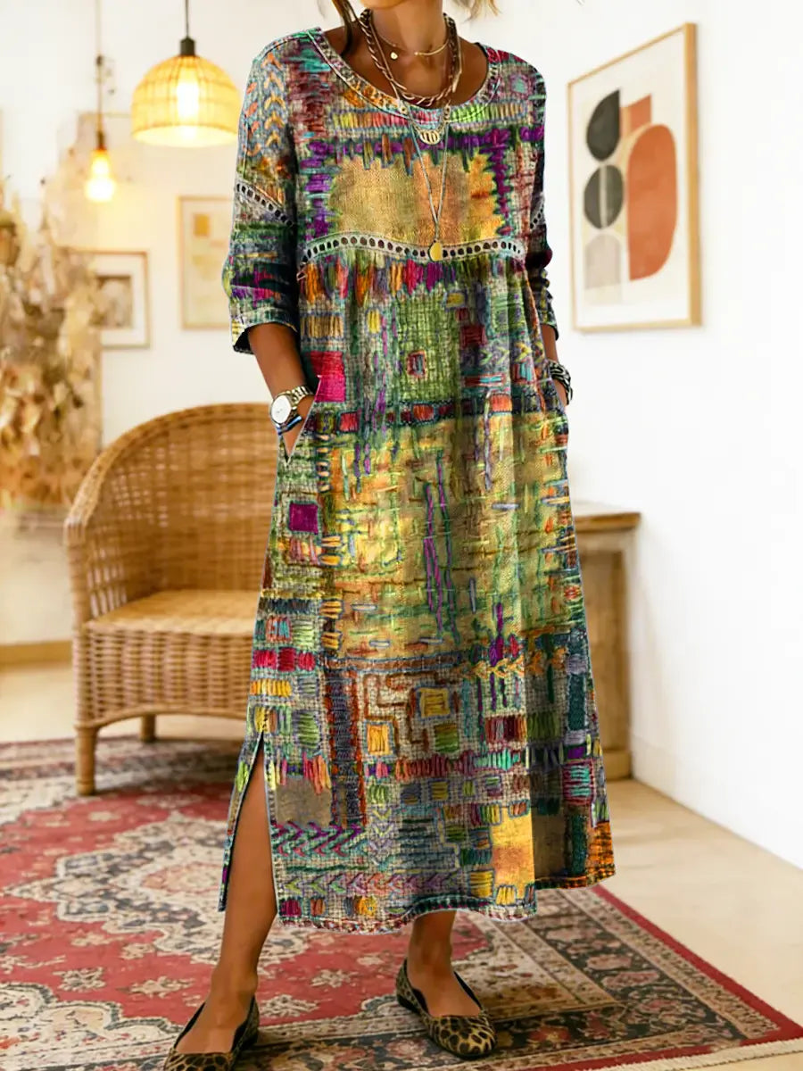 Manuela | Dress with Ethnic Patchwork. – Olive & Grace