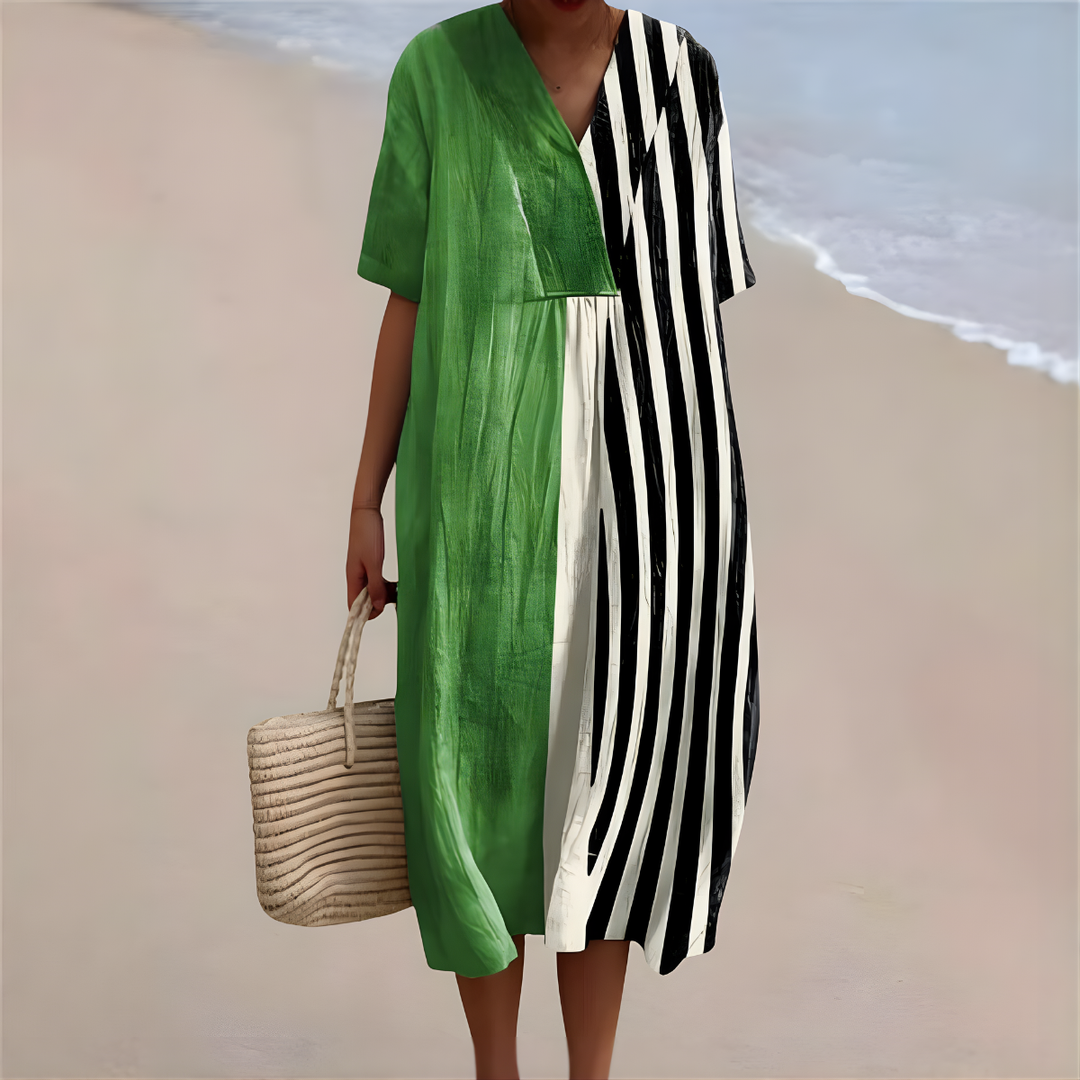 Janelle™ | Green &amp; Black Striped Summer Dress