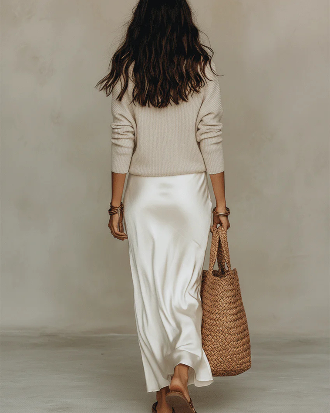 Margaux - Satin Midi Dress with Knit Sweater