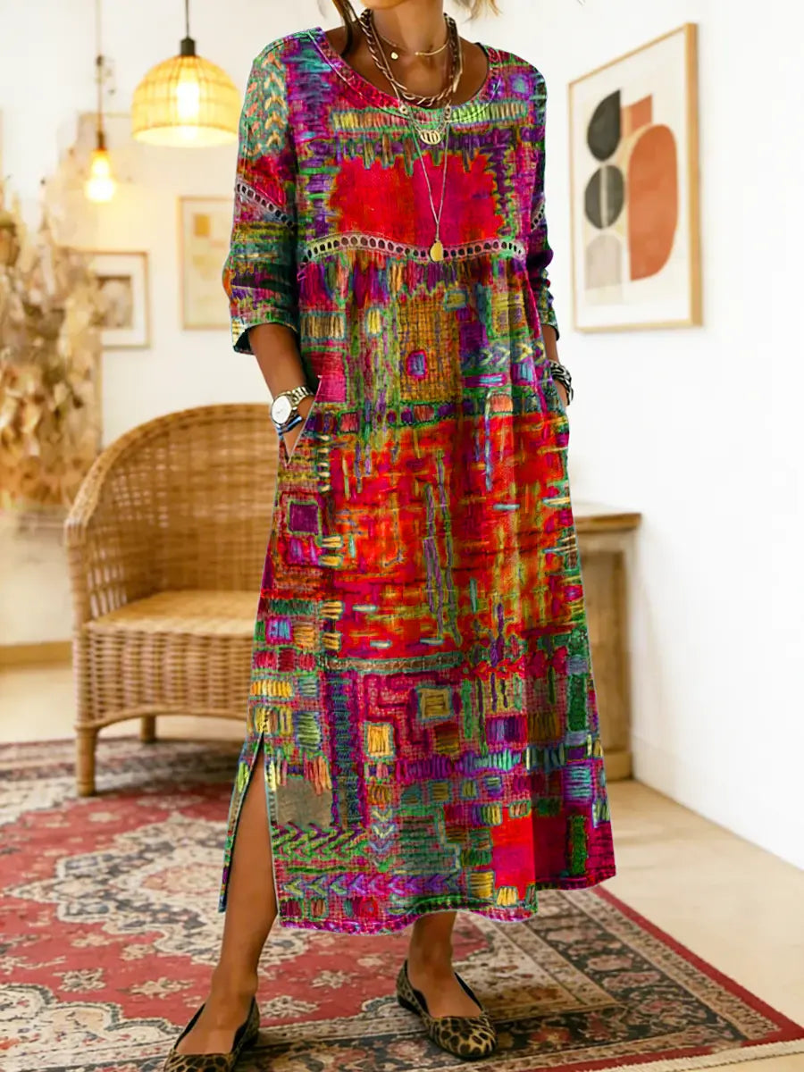 Manuela | Dress with Ethnic Patchwork. – Olive & Grace