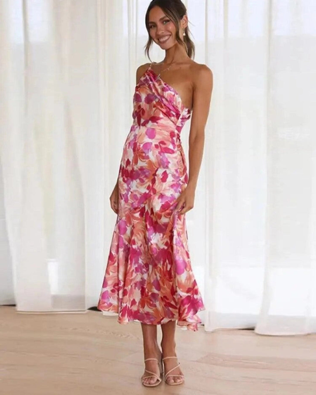 Kathy™ | Women’s Maxi Dress with Asymmetrical Cut and Floral Pattern