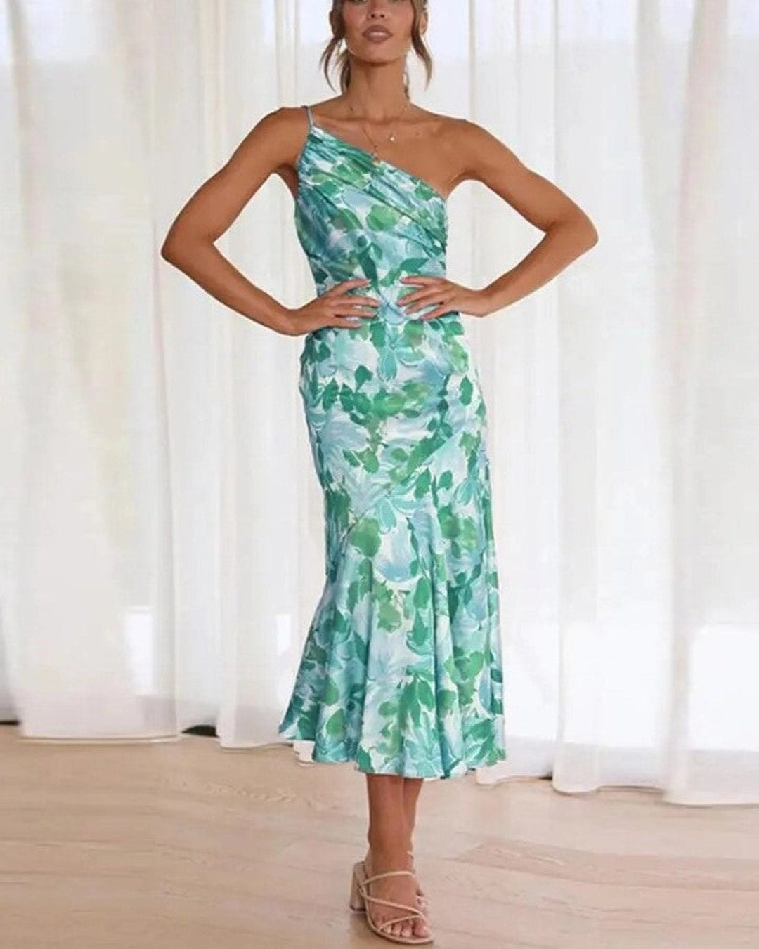 Kathy™ | Women’s Maxi Dress with Asymmetrical Cut and Floral Pattern