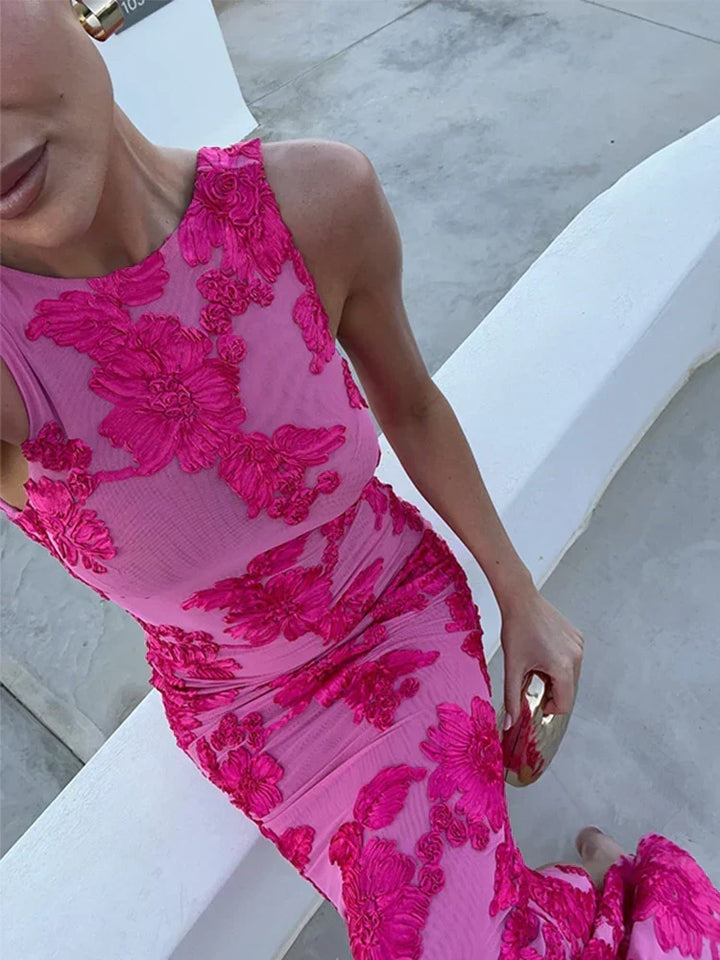Lily™ | Elegant Maxi Dress with Pink Floral Design