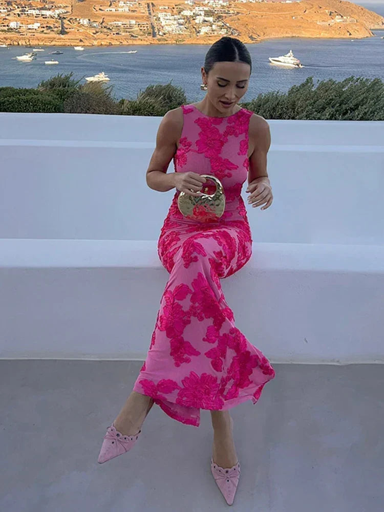 Lily™ | Elegant Maxi Dress with Pink Floral Design