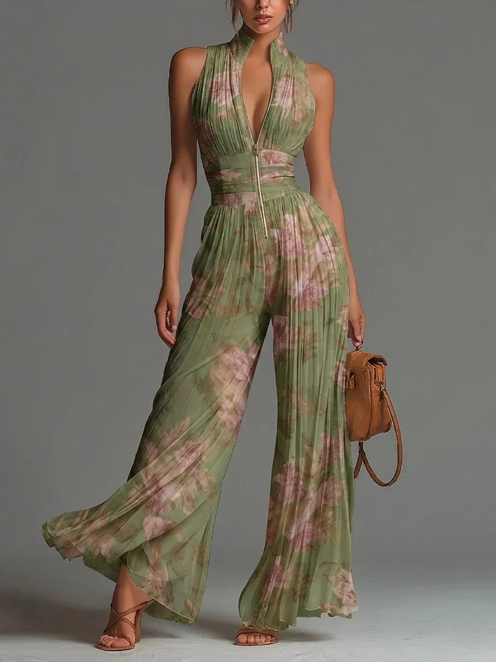 Serafina Jumpsuit | Fuchsia Floral Pleated Chiffon